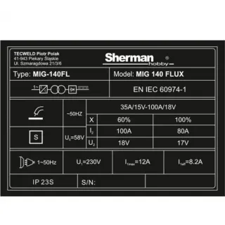 Инвенторен телоподаващ апарат SHERMAN MIG 140 FLUX/ 230V