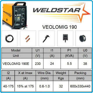 Инверторен телоподаващ апарат  Weldstar VеoloMig 190 40-175 A